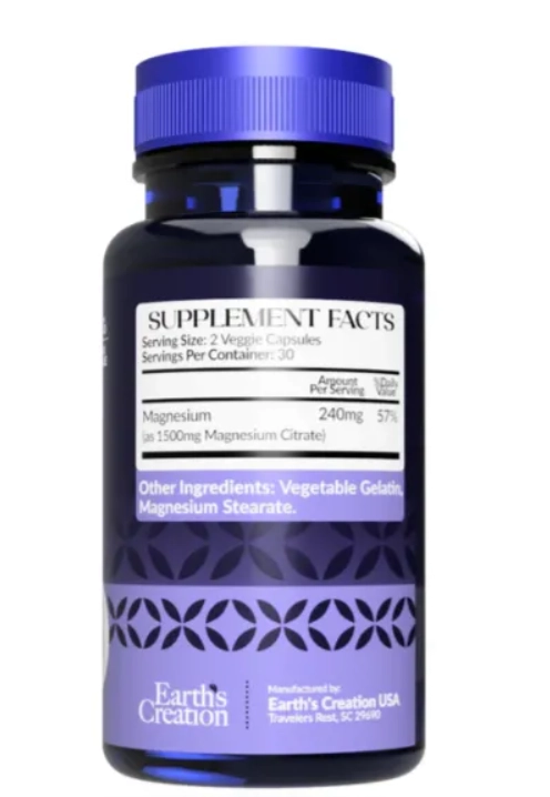 Magnésio Citrate, 1500mg, 60 Capsulas, Earth's Creation