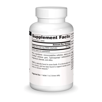 DMAE 351mg, Suporte a Concentração e Função Cognitiva, 100 Comprimidos, Source Naturals