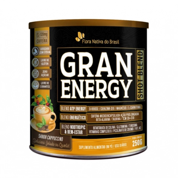 Gran Energy, Shot Blend, 250g, Sabor Capuccino, Flora Nativa