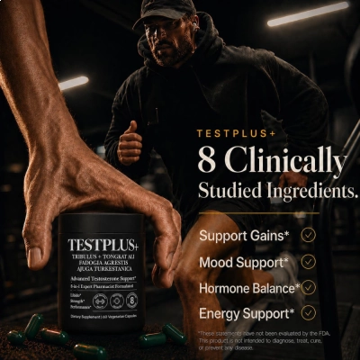  Fórmula Tongkat Ali, Fadogia Agrestis, Ajuga Turkestanica, Suporte à Vitalidade Masculina, 60 Cápsulas, TestPlus+