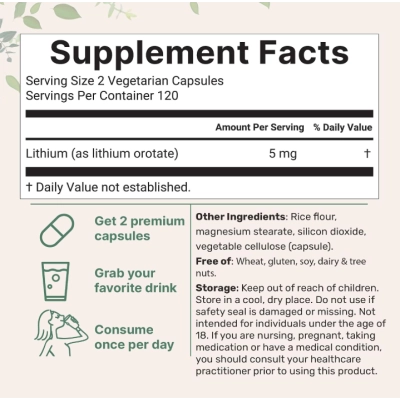 Lithium Orotate 5mg, Orotato de Lítio, 240 Cápsulas, Micro Ingredients 