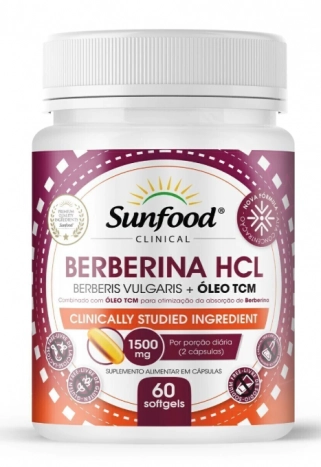 Berberina HCL 1500mg, Com Oleo TCM, 60 Cápsulas, Sunfood