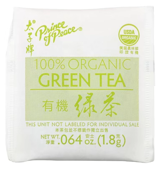 Chá Verde 100% Orgânico, 20 Saquinhos, 36g, Prince of Peace