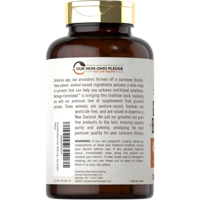 Grass Fed Beef Liver, 4500mg, 250 Cápsulas, Carlyle