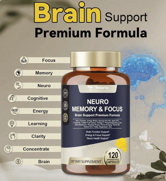 Neuro Memory & Focus, Foco e Saúde Neurológica, 120 Cápsulas, Totaria Health