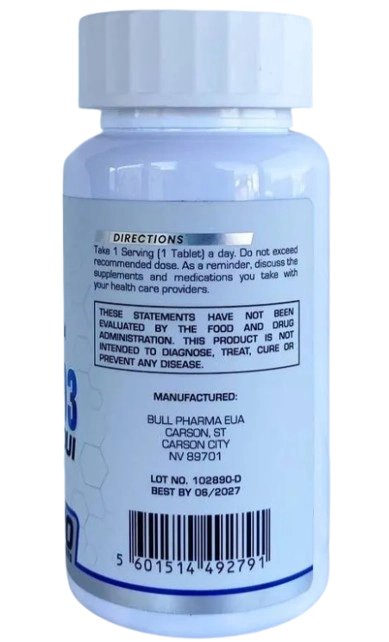 Vitamina D3 10.000UI, 90 Comprimidos, Bull Pharma
