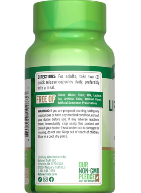 Ácido Alfa Lipoico 600mg com Biotina, 60 cápsulas, Nature's Truth
