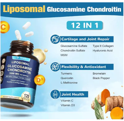 Liposomal, Glucosamina Condroitina com MSM e Colágeno 3000mg, 120 Cápsulas, Totaria Health