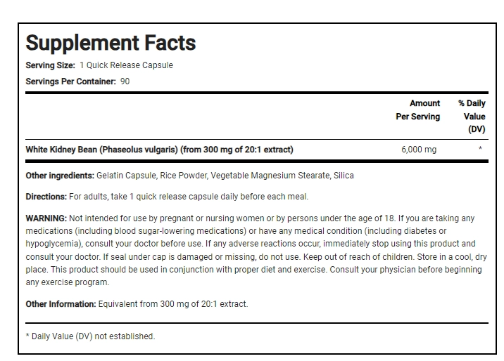 Carb Control, Feijão Branco, 6.000 mg, 90 Cápsulas, PipingRock