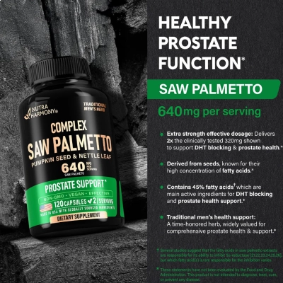 Saw Palmetto for Men 640mg, 120 Cápsulas, Nutra Harmony