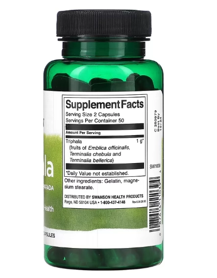 Triphala com Amla, Behada e Harada 500mg, 100 Cápsulas, Swanson