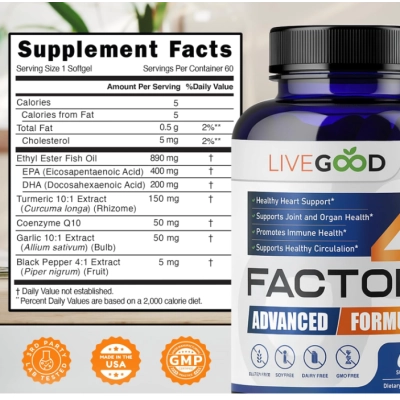 Factor 4, com Ômega 3, Coenzima e Cúrcuma, 60 Cápsulas, LiveGood 