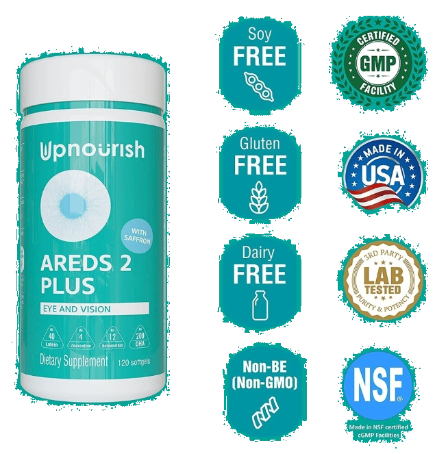 Areds 2 Plus, Vitaminas para os Olhos Senior, Alívio da Cansaço Ocular e Saúde Ocular, 120 Cápsulas, UpNourish