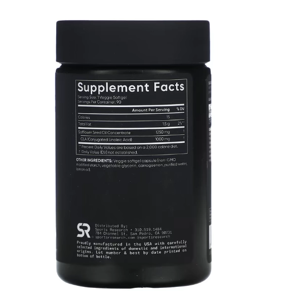 CLA 1250, À Base de Plantas, 1250mg, 90 Cápsulas, Sports Research