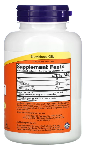 Óleo de Linhaça com Alto Teor de Lignana, 1.000 mg, 120 Cápsulas, Now