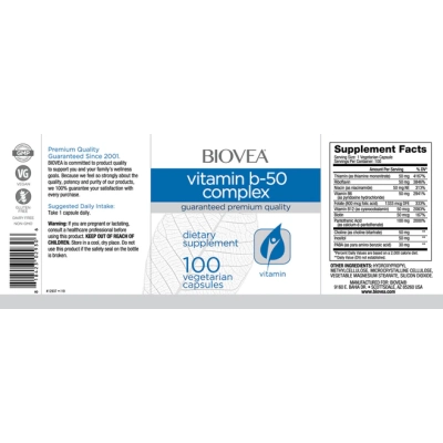 Vitamina B50 Complex 50mg, 100 Cápsulas, Biovea