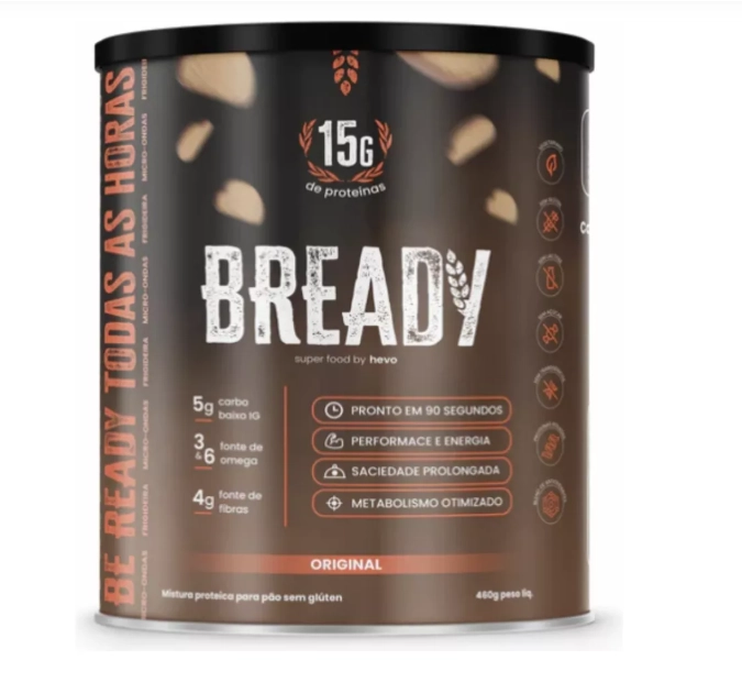 Bready Original, Super Pão Proteico Low Carb Sem Glúten 400g, Hevo