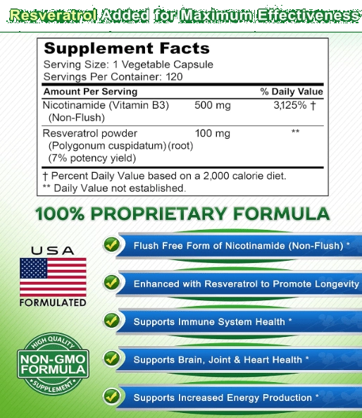 Nicotinamida com Resveratrol, Com Vitamina B3 500mg, 120 cápsulas, aSquared Nutrition