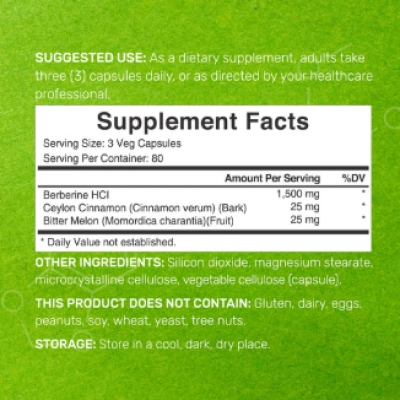 Berberina 1500mg, com Canela do Ceilão e Melão Amargo, 240 Cápsulas, Deal Supplement