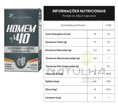 Suplemento Homem 40+, 60 Cápsulas, Flora nativa