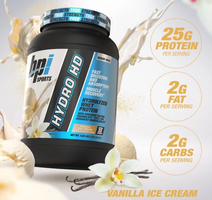Whey Protein Powder, Hydro HD 100% Hidrolisado, 2,176kg Sabor Baunilha, BPI Sports