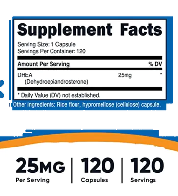 DHEA 25mg, 120 Cápsulas, Nutricost