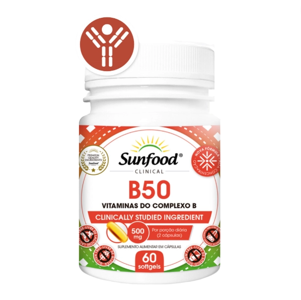 B50 Vitaminas do Complexo B, 500mg, 60 Cápsulas, Sunfood
