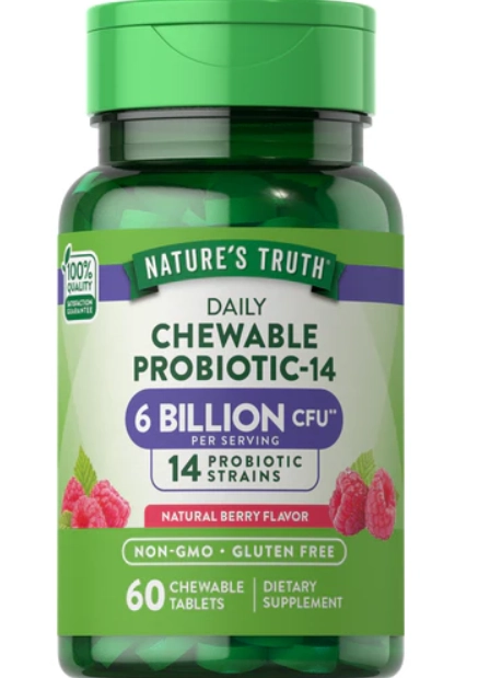 Probiótico mastigável, 6 bilhões de UFC, 60 Comprimidos Sabor Frutas, Nature's Truth