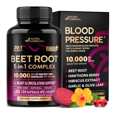 Blood Pressure Support, Beet Root 5 em 1, Cápsulas Opções, Nutra Harmony