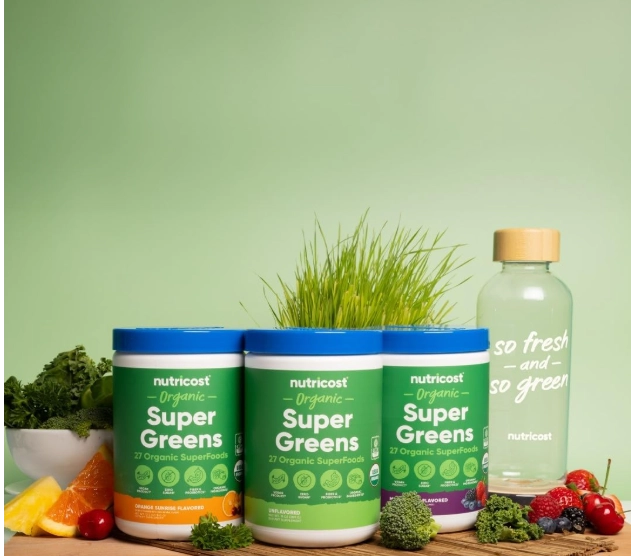 Super Greens Powder, 30 porções, Sabor Laranja e Cereja, Nutricost