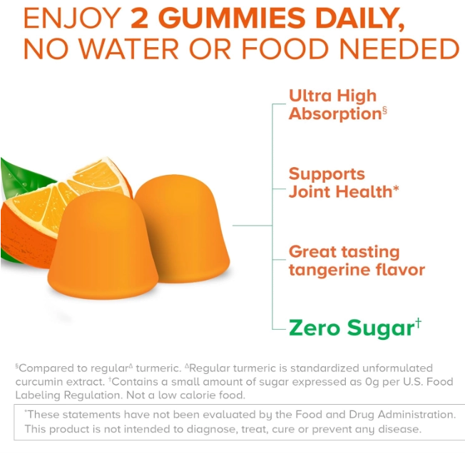 Turmeric, Cúrcuma 500mg, 120 Gomas Sabor Tangerina Zero Açucar, Qunol