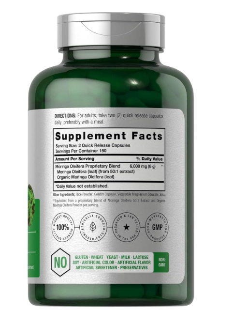 Moringa Oleifera 6000mg, 300 Capsulas, Horbaach