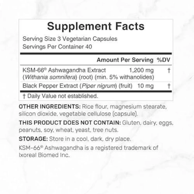 KSM-66 Ashwagandha com Pimenta Preta 1200mg, 120 Cápsulas Vegetais, Deal Supplement