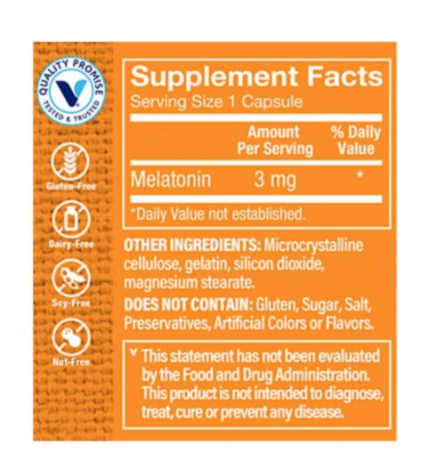 Melatonina 3mg, 60 Cápsulas, The Vitamin shoppe