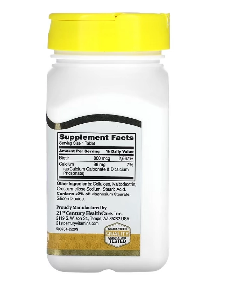 Biotina, 800mcg, 110 Cápsulas, 21st Century