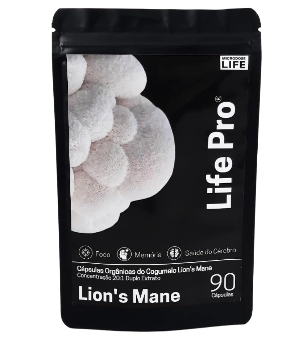 Lions's Mane	, Extrato de Juba de Leão, Inteligência, Foco e Memória, 90 Cápsulas, Microdose Life