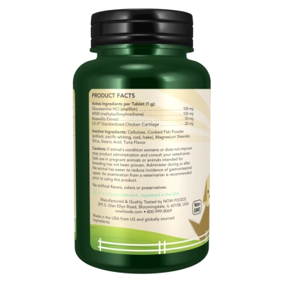 UC-II Advanced Joint Mobility For Pets, Dogs e Cats, 60 Comprimidos Mastigáveis - NOW Foods