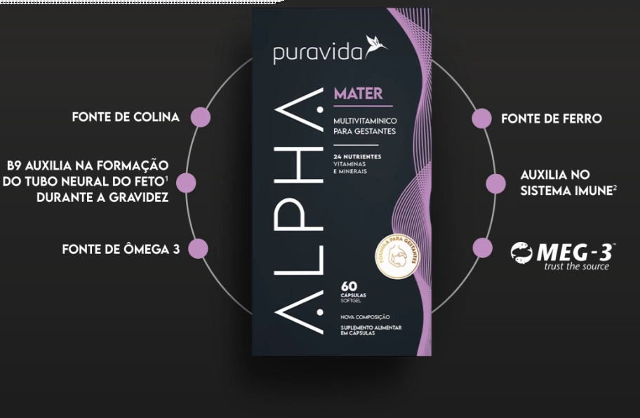 Alpha Mater, Multivitamínico para Gestantes, 60 Cápsulas, Puravida