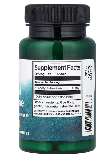 N-Acetil L-Tirosina 350mg, 60 Cápsulas, Swanson