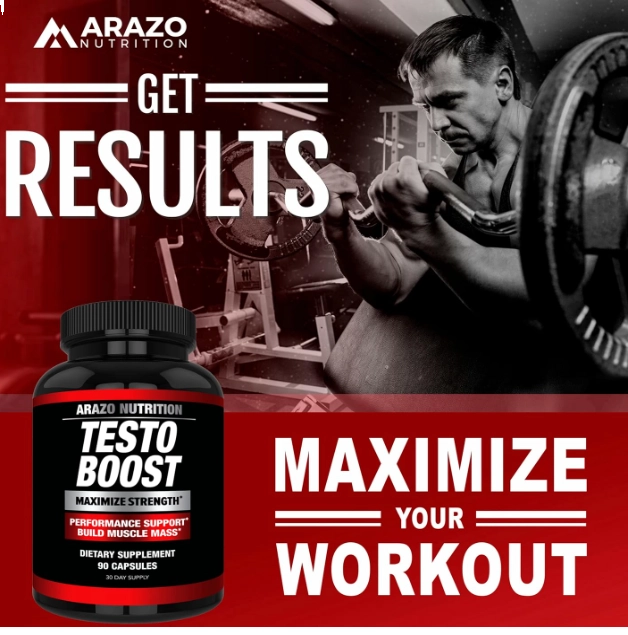 TestoBoost, Aumento da Testosterona, 90 Cápsulas, Arazo Nutrition
