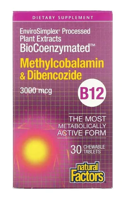 BioCoenzymated, B12, Methylcobalamin  Dibencozide, 3.000mcg, 30 Comprimidos, Natural Factors