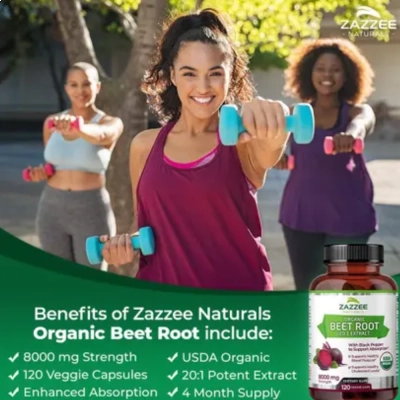 Organic Beet Root, 8000Mg, 120 Cápsulas, Zazzee