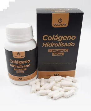 Colágeno Hidrolisado com Vitamina C 500mg, 60 Cápsulas, Gold Lab