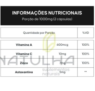 Astaxantina Premium com Vitamina A, C e Zinco, 60 cápsulas, Flora Nativa