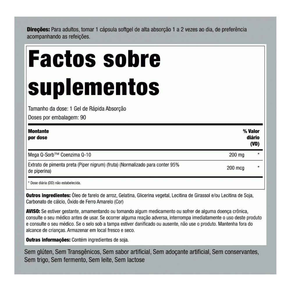 CoQ10 200 mg 90 Gels de Rápida Absorção - Piping Rock