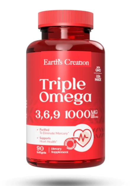 Triple Ômega 3, 6, 9 com Óleo de linhaça orgânico, 90 Cápsulas, Earth's Creation