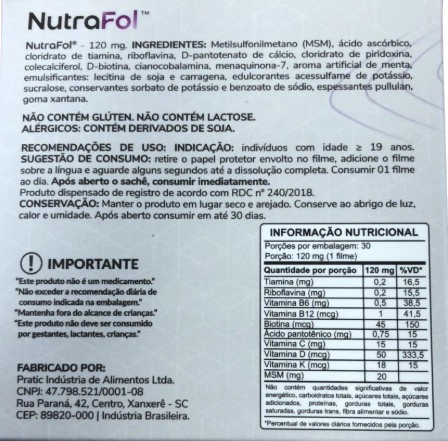 NutraFol, Estimulo ao Crescimento e Fortalecimento dos Fios, 30 Filmes Orodispersíveis Sabor Menta, Nutra-C 