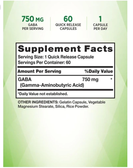 Gaba, 750mg, 60 cápsulas, Nature's Truth