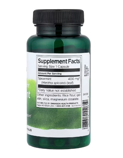 Spearmint Leaf 400mg,  Folha de Hortelã Full Spectrum, 60 Cápsulas, Swanson