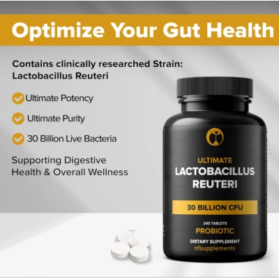 Lactobacillus Reuteri Probiótico, 30 bilhões de UFC, 240 Comprimidos, Natural Foundation Supplements
